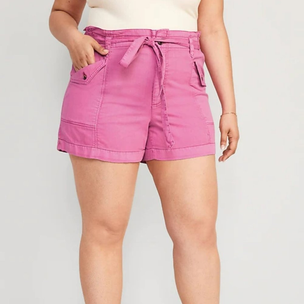 Extra High-Waisted Tie-Front Cargo Workwear Shorts
